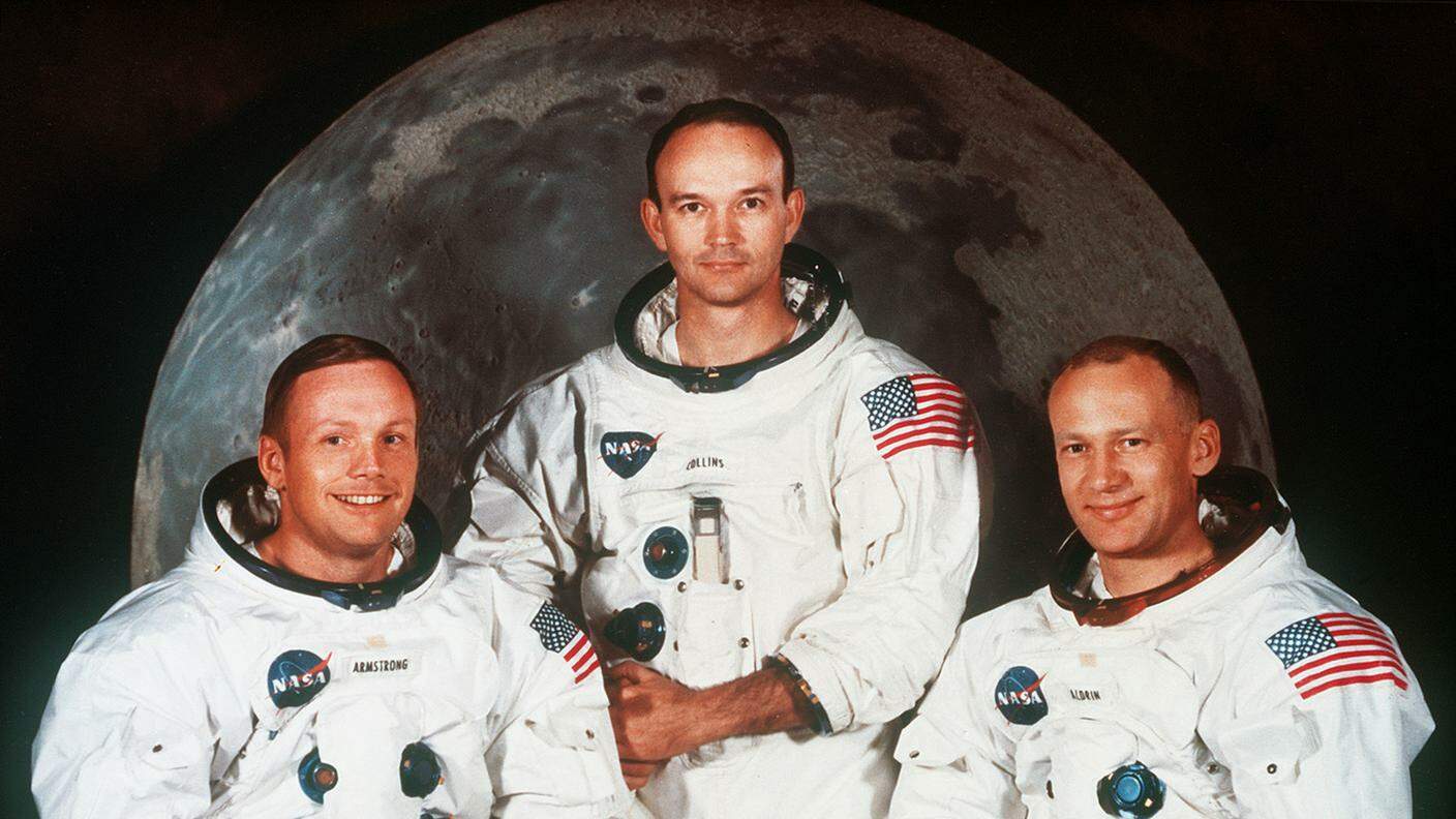 Da sinistra a destra Armstrong, Collins e Aldrin: i tre protagonisti della missione Apollo 11