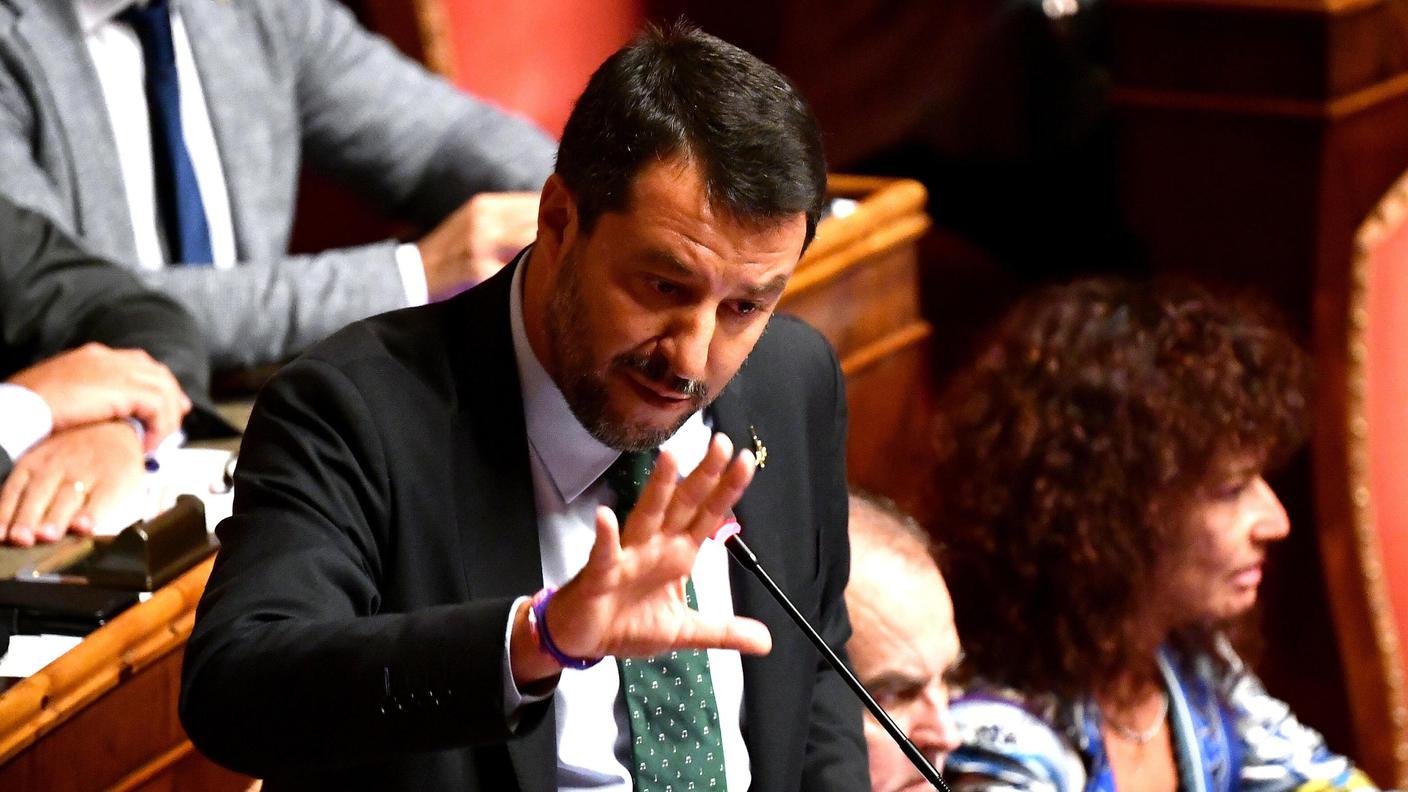 Matteo Salvini durante il suo intervento al Senato