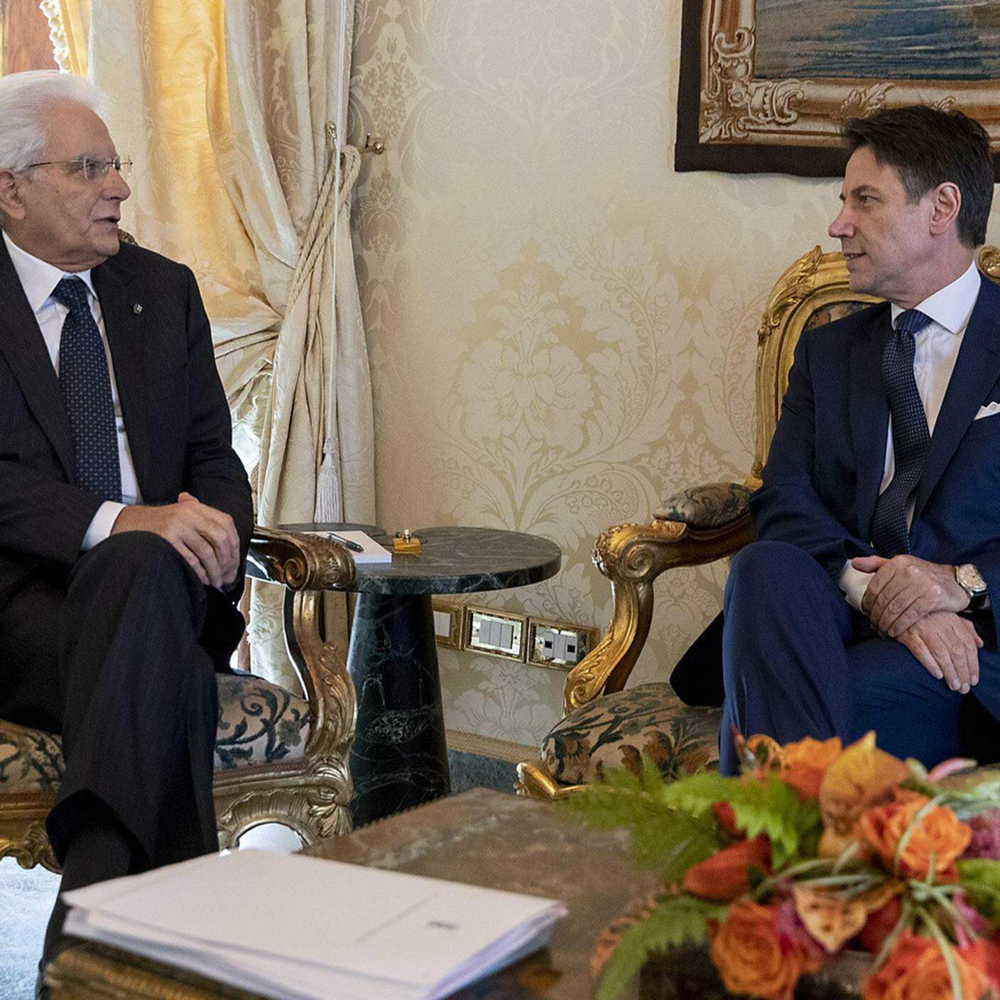 Il presidente della Repubblica italiana Sergio Mattarella e il premier Giuseppe Conte