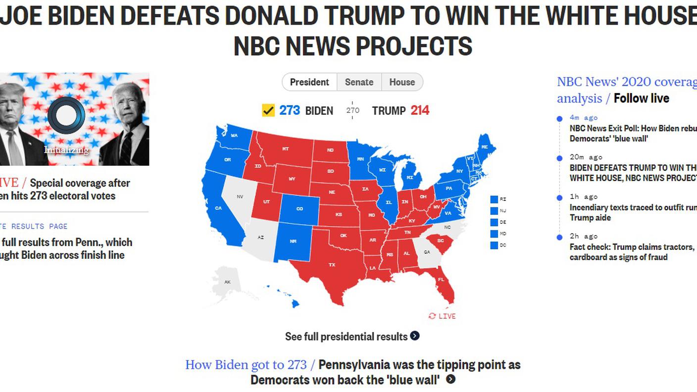 La pagina dell'NBC
