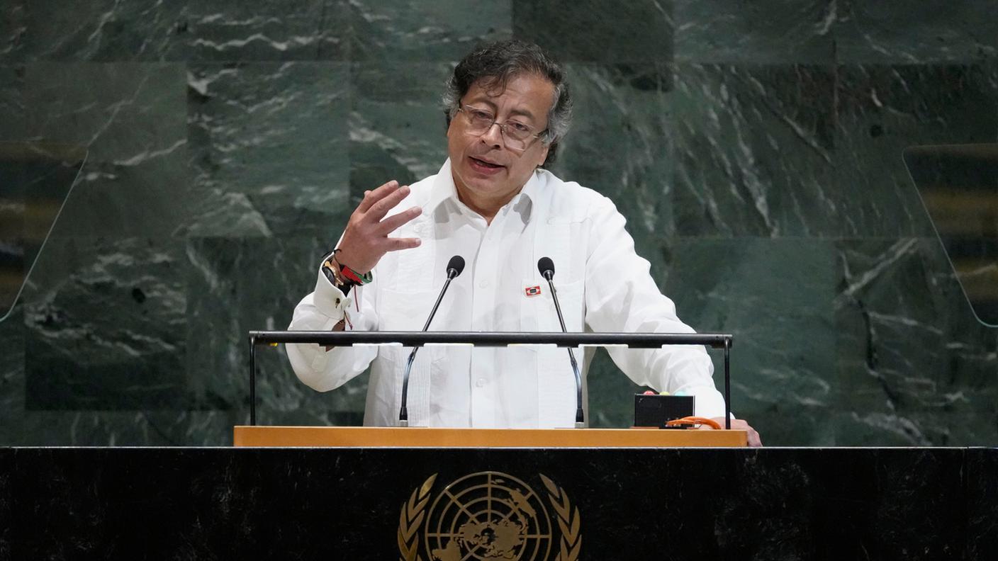 Il presidente colombiano Gustavo Petro durante il suo intervento all'ONU