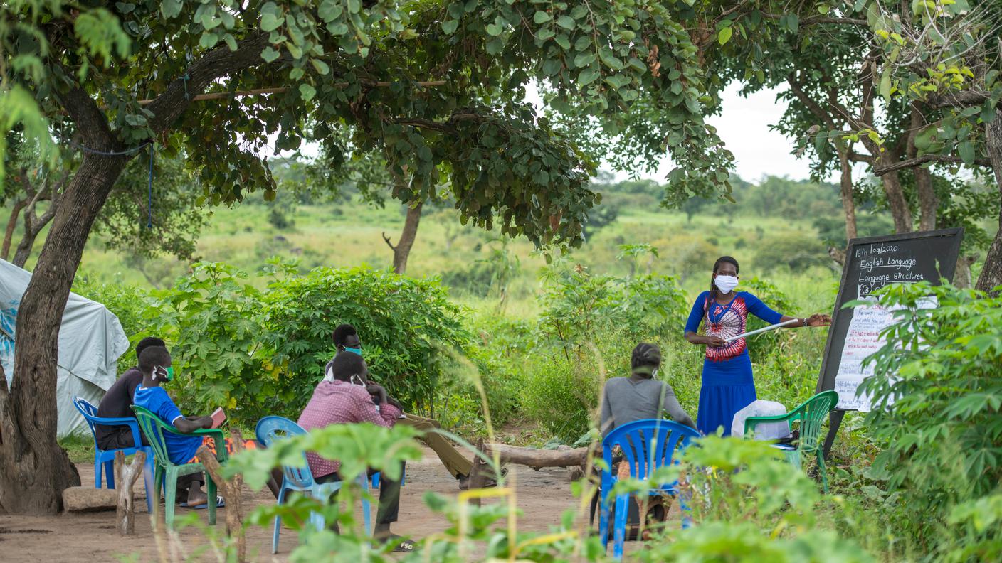 Jennifer Sunthia, 24, teaching at the Palabek Refugee Settlement in Uganda