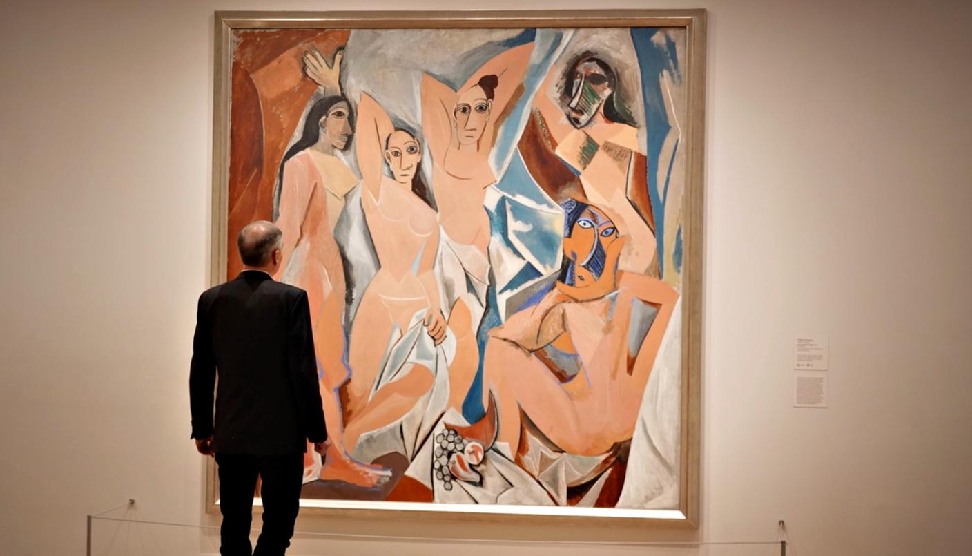 Il direttore Cherix davanti alle Demoiselles d’Avignon di Pablo Picasso