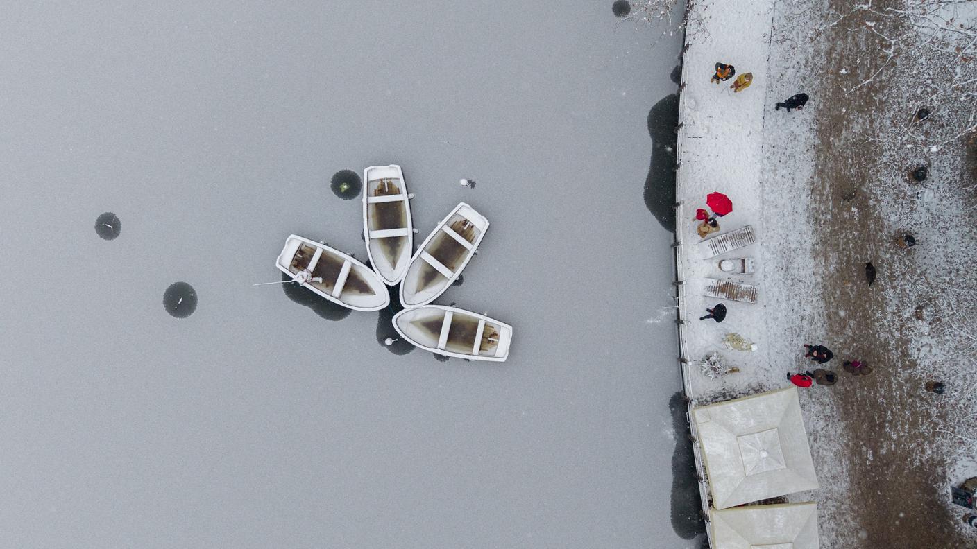 Coltre di neve anche in Croazia; un'immagine dall'alto su Zagabria