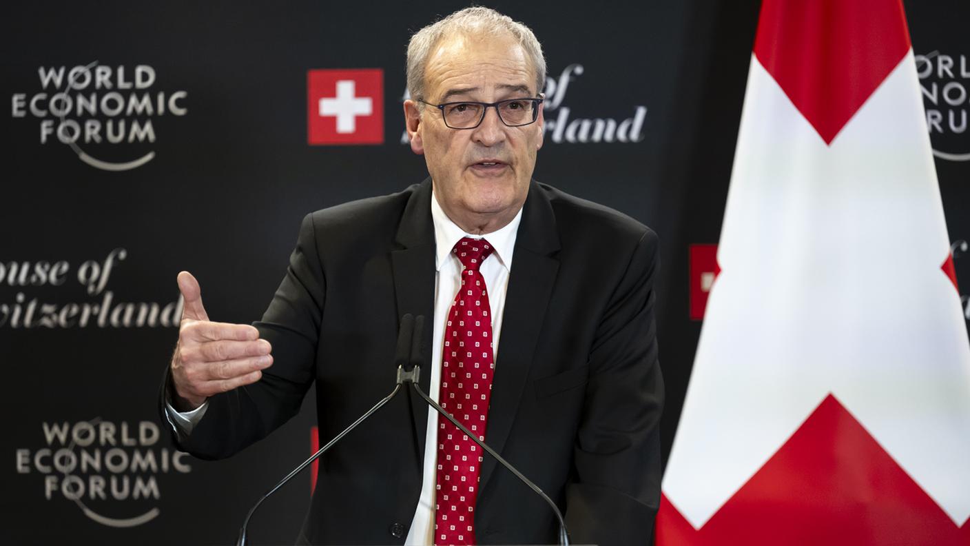 Parmelin tiene una conferenza stampa in seguito al colloquio con Trump a Davos