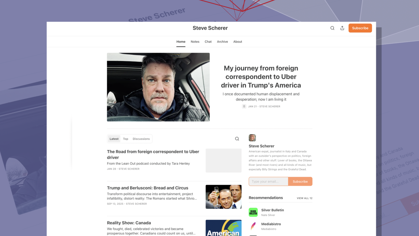 La pagina di Steve Scherer su Substack