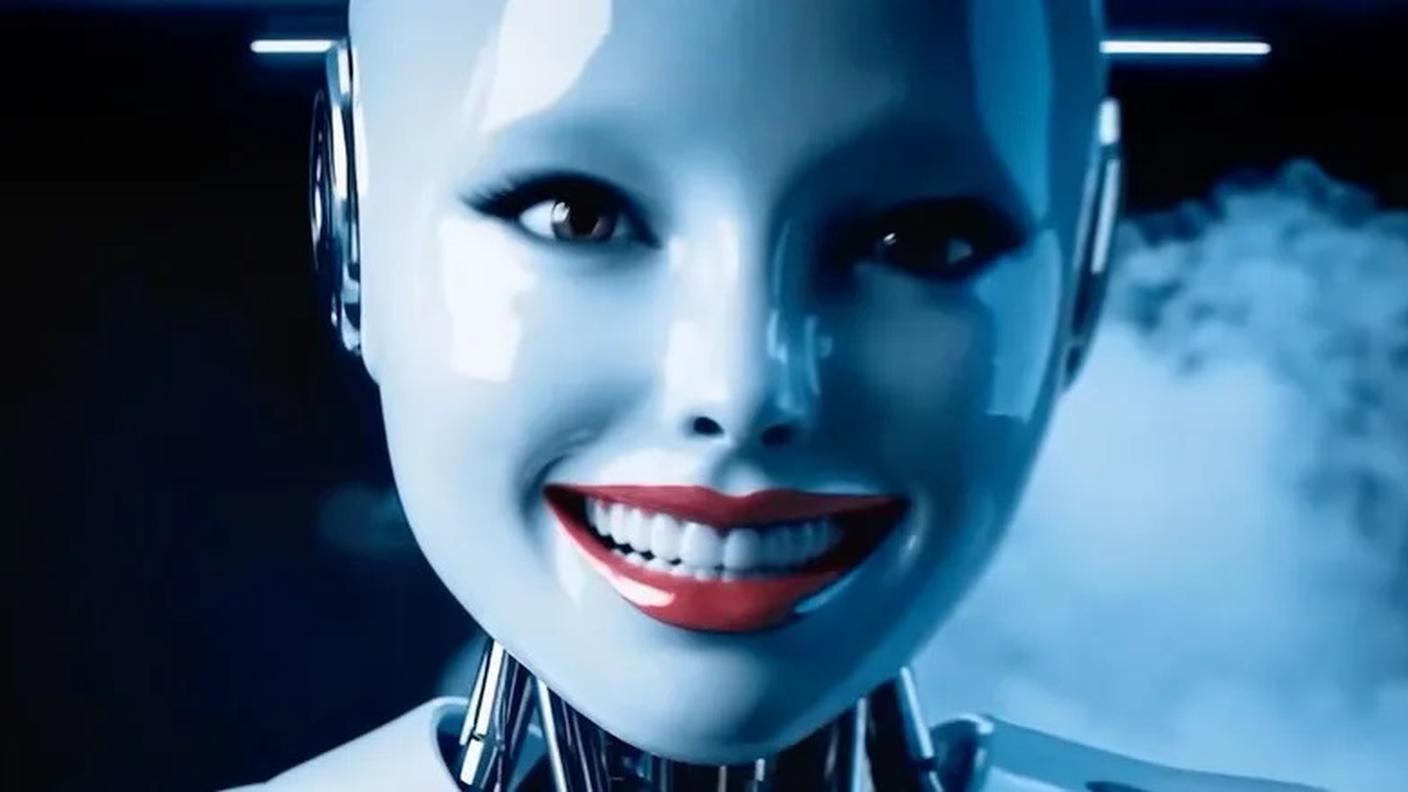 Nello spot Fembot e Brobot bevono, ballano e si divertono felice e sorridenti