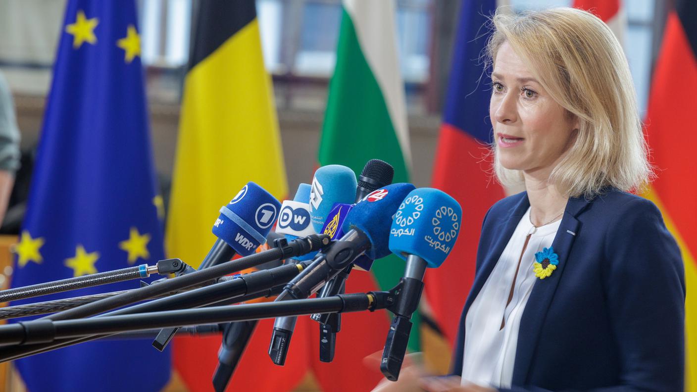 L'Alta rappresentante dell'UE Kaja Kallas in conferenza stampa a Bruxelles