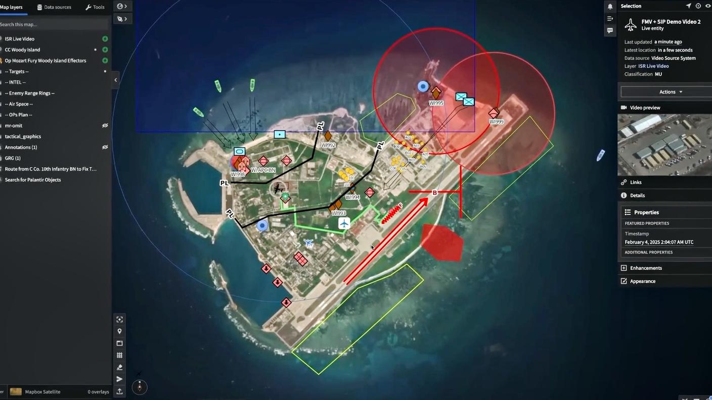 Un fermoimmagine di un’operazione di “targeting” di Palantir