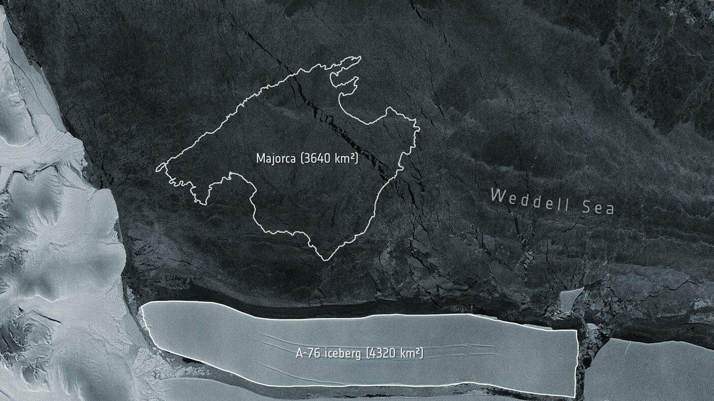 L'estensione della massa di ghiaccio, come mostra questa foto satellitare, è superiore a quella dell'isola di Maiorca