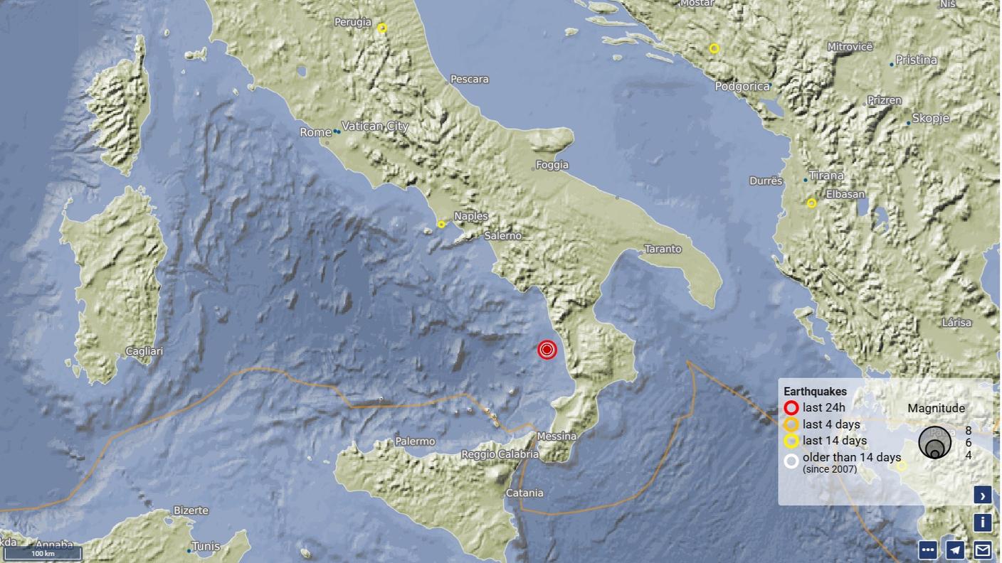 GFZ: epicentro sulla Costa Calabra nord occidentale