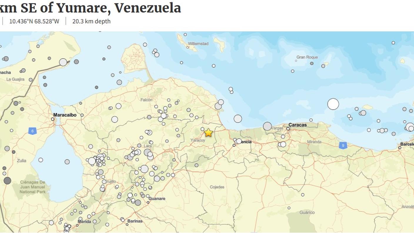 L'epicentro del terremoto a Yumare
