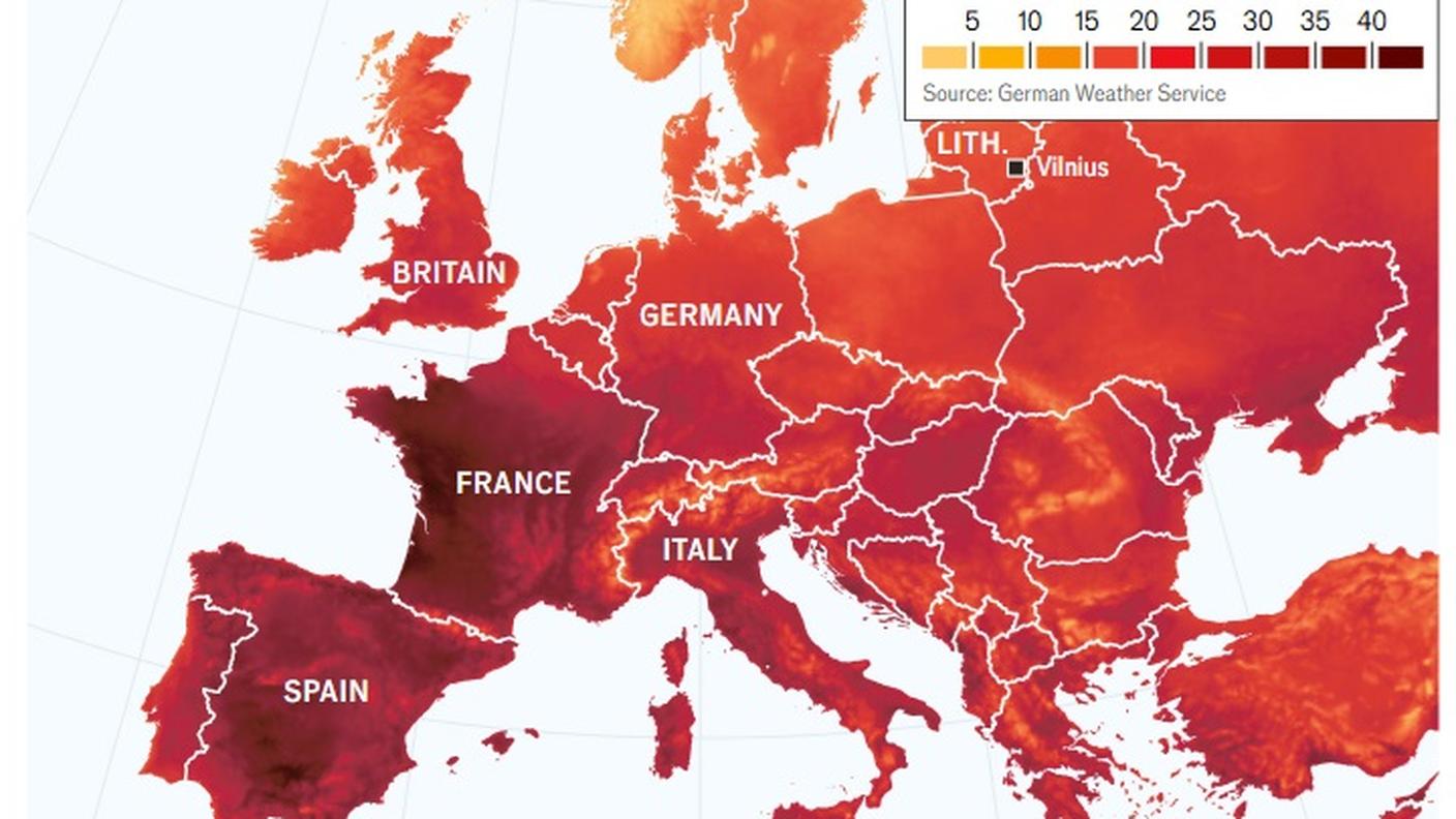 Le temperature in Europa il 24 giugno