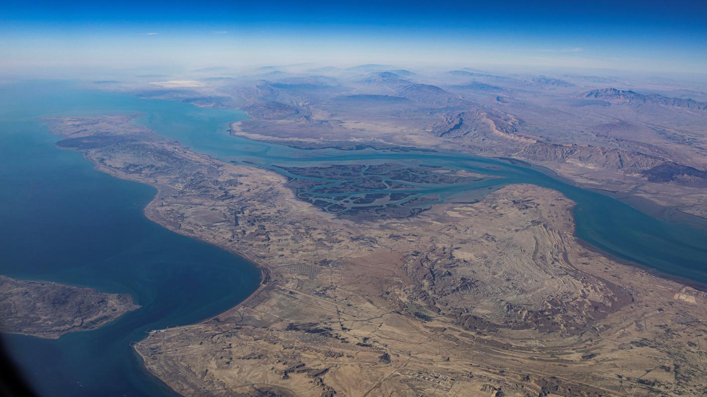 Una veduta aerea dell'isola iraniana di Qeshm, nello Stretto di Hormuz