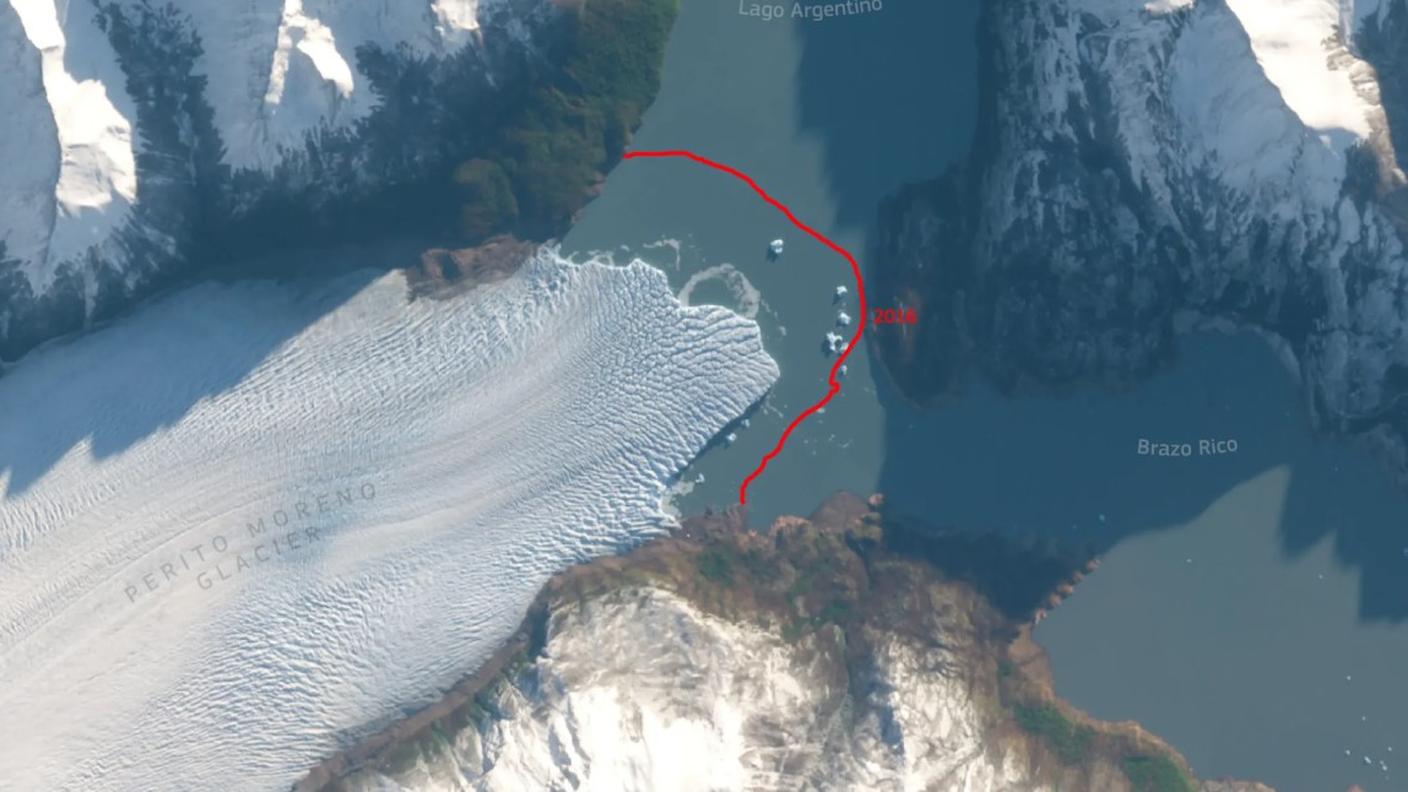 L'arretramento in dieci anni del ghiacciaio Perito Moreno