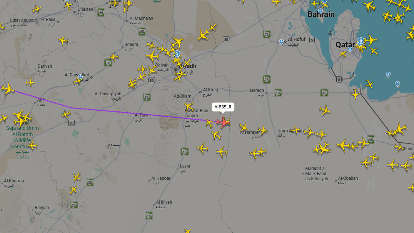 L'A350-1000ULR sopra il Medio Oriente, il volo più seguito su Flightradar nella giornata odierna
