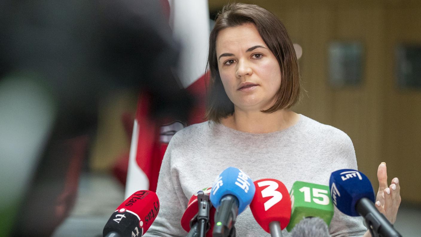 Tsikhanouskaya ai microfoni della stampa internazionale