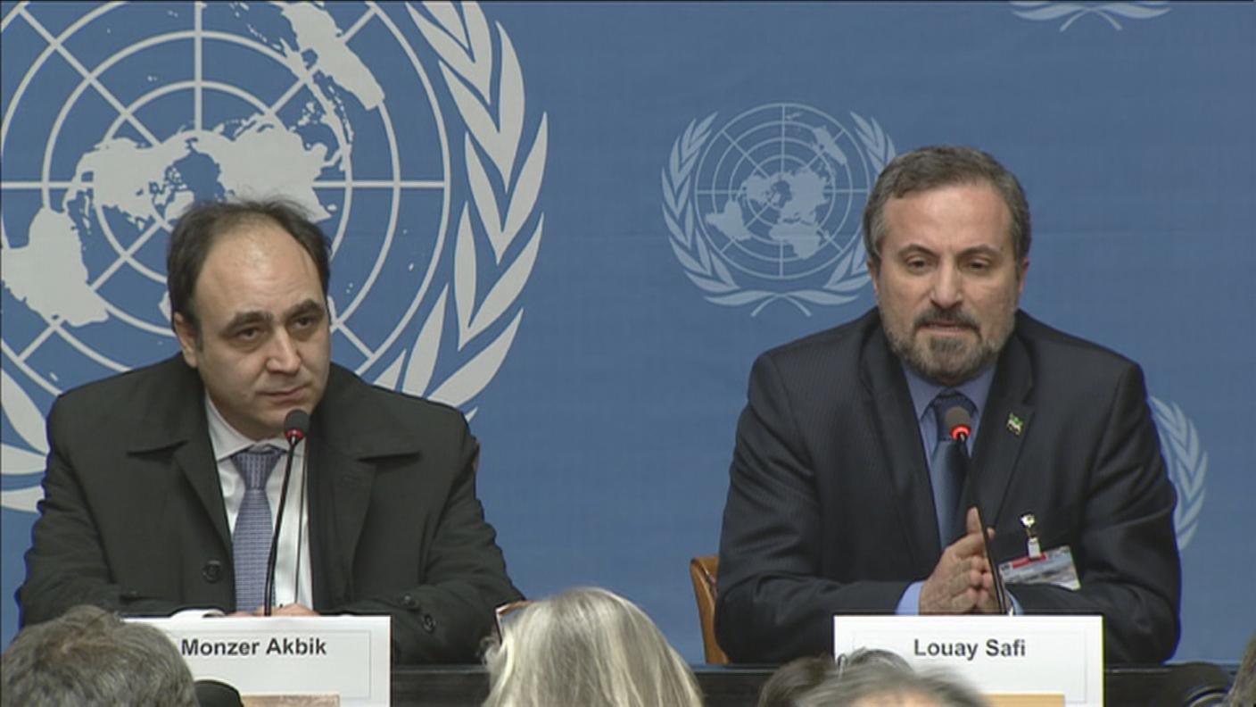 I rappresentanti dell'opposizione. La delegazione governativa è guidata dall'ambasciatore all'Onu Bashar al Jaafari