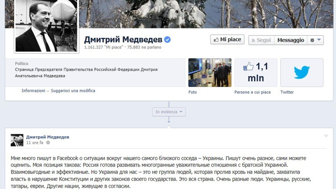 Il messaggio su Facebook di Medvedev
