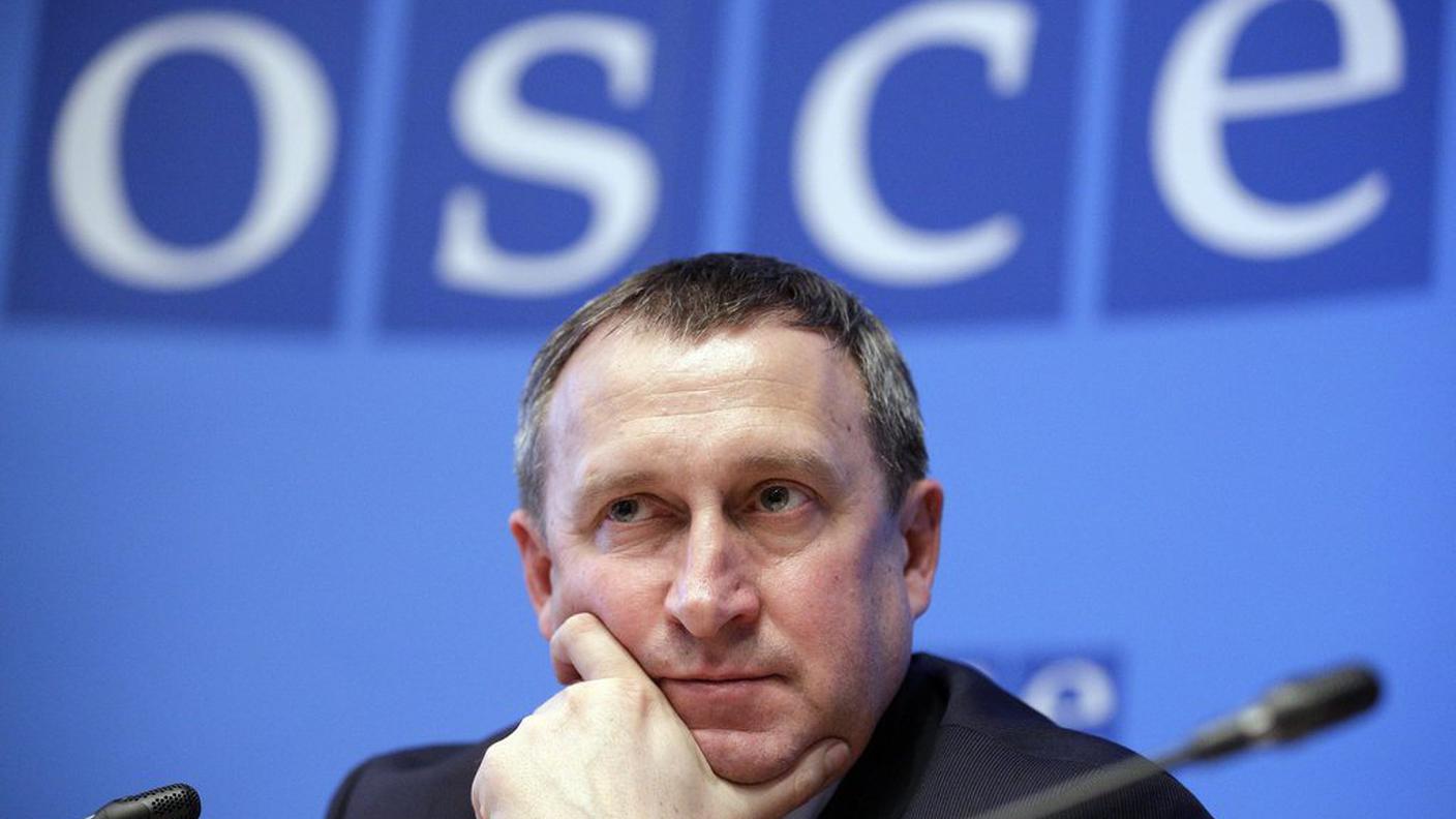 Il ministro degli esteri ucraino, Andrii Deshchytsia, in un momento dei lavori dell'OSCE a Vienna