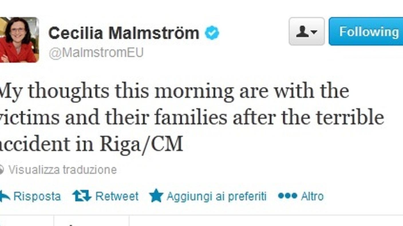 Il tweet della commissaria europea agli affari interni dell'Unione Europea