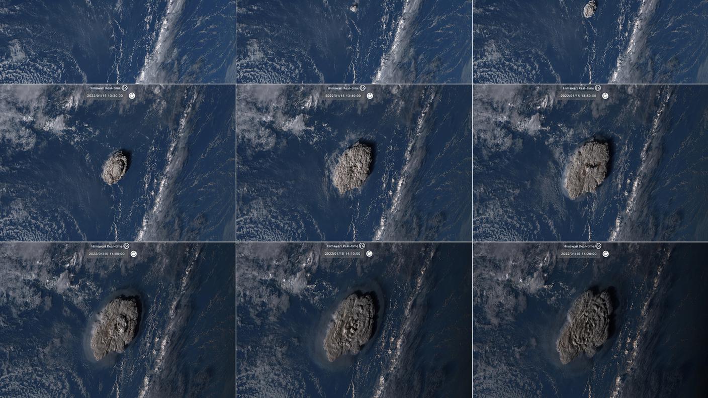 La sequenza dell'eruzione vista dal satellite