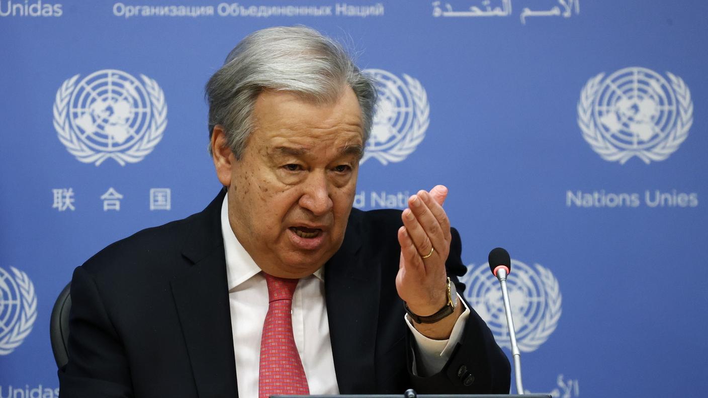 Il segretario generale dell'ONU Antonio Guterres durante la presentazione degli obbiettivi 2022