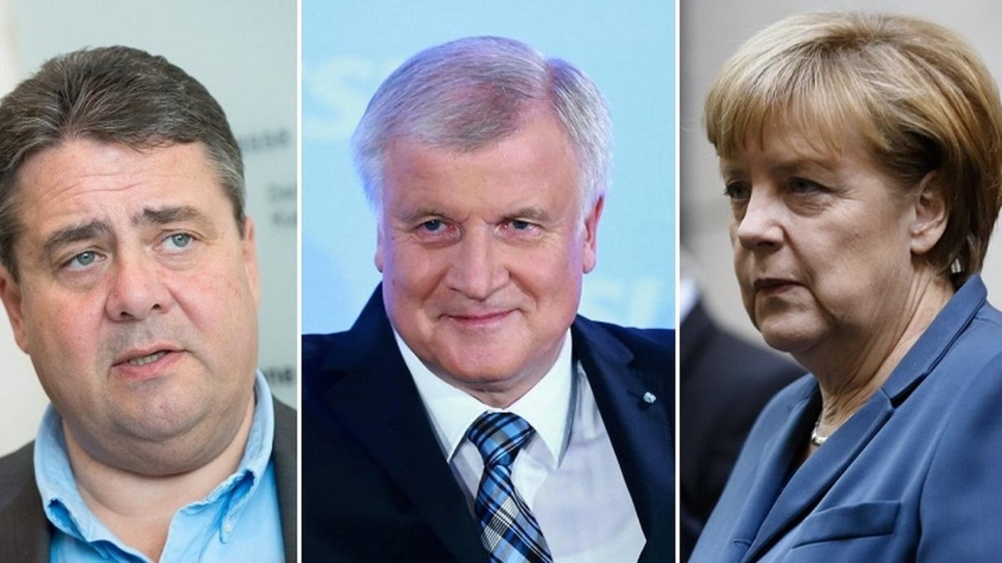 I leader di SPD, CSU e CDU: Gabriel, Seehofer e Merkel