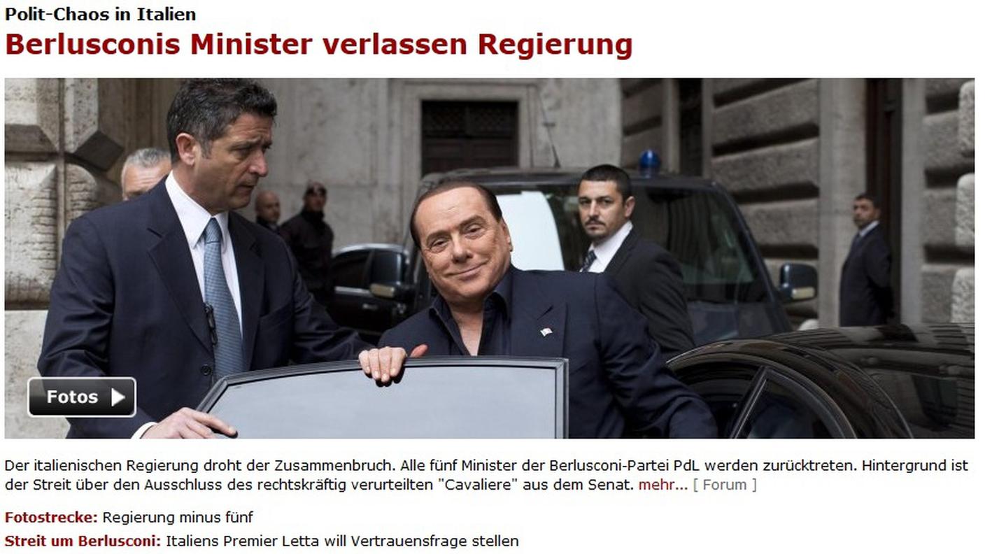 Sulla homepage del tedesco Der Spiegel