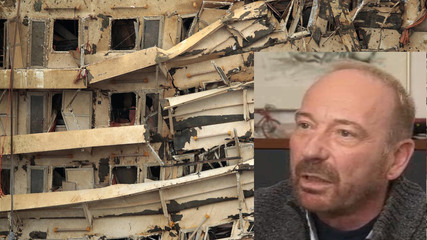 Un particolare del relitto della Costa Concordia  e Otto Georg Linsi