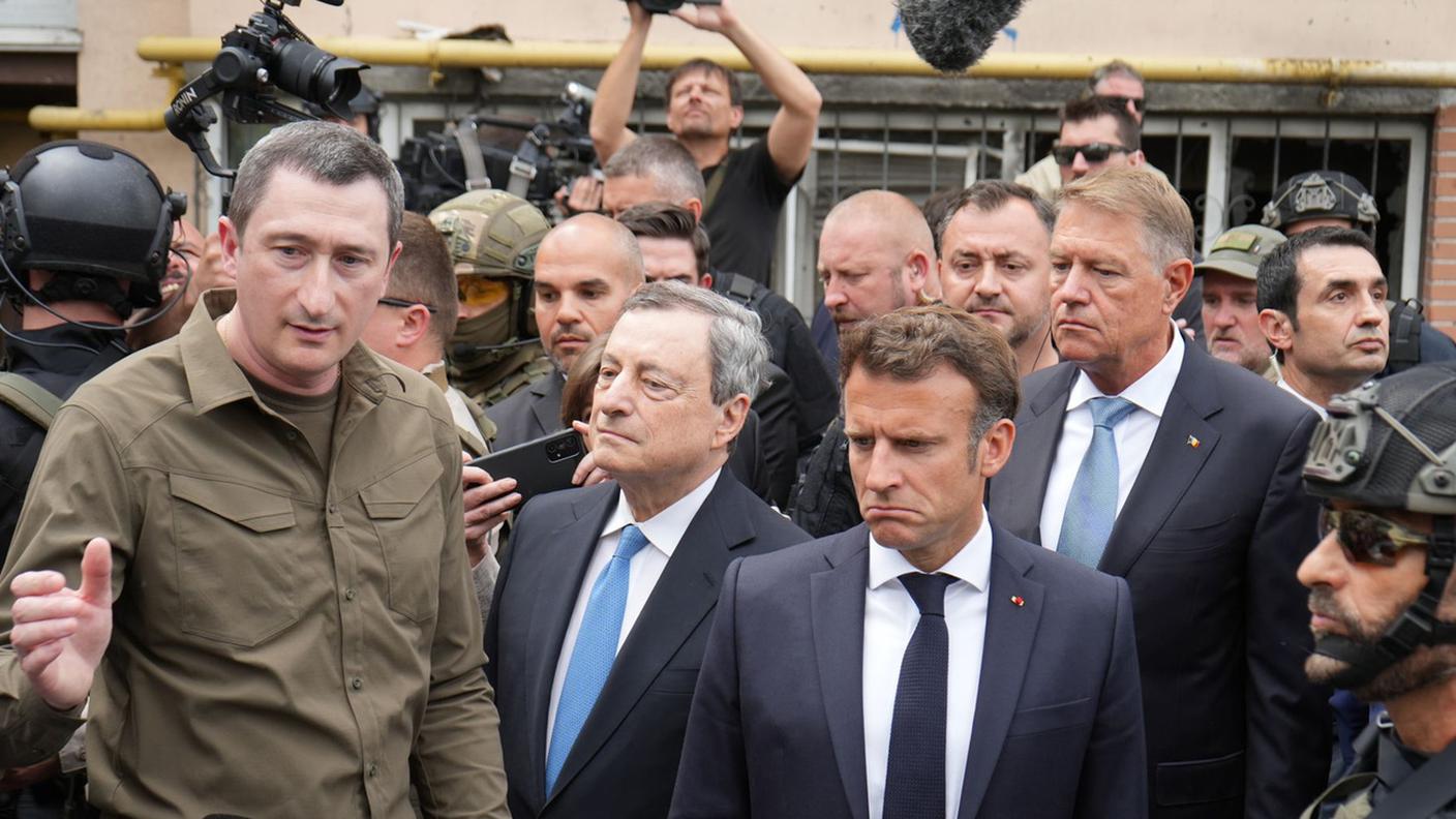 I volti di Draghi, Macron e Iohannis la dicono lunga su quanto hanno visto a Irpin