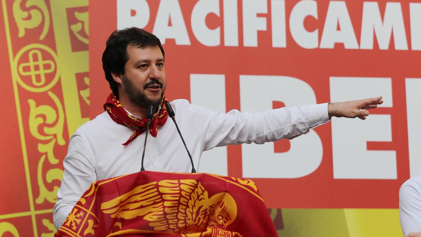 Matteo Salvini durante la manifestazione a favore dei veneti