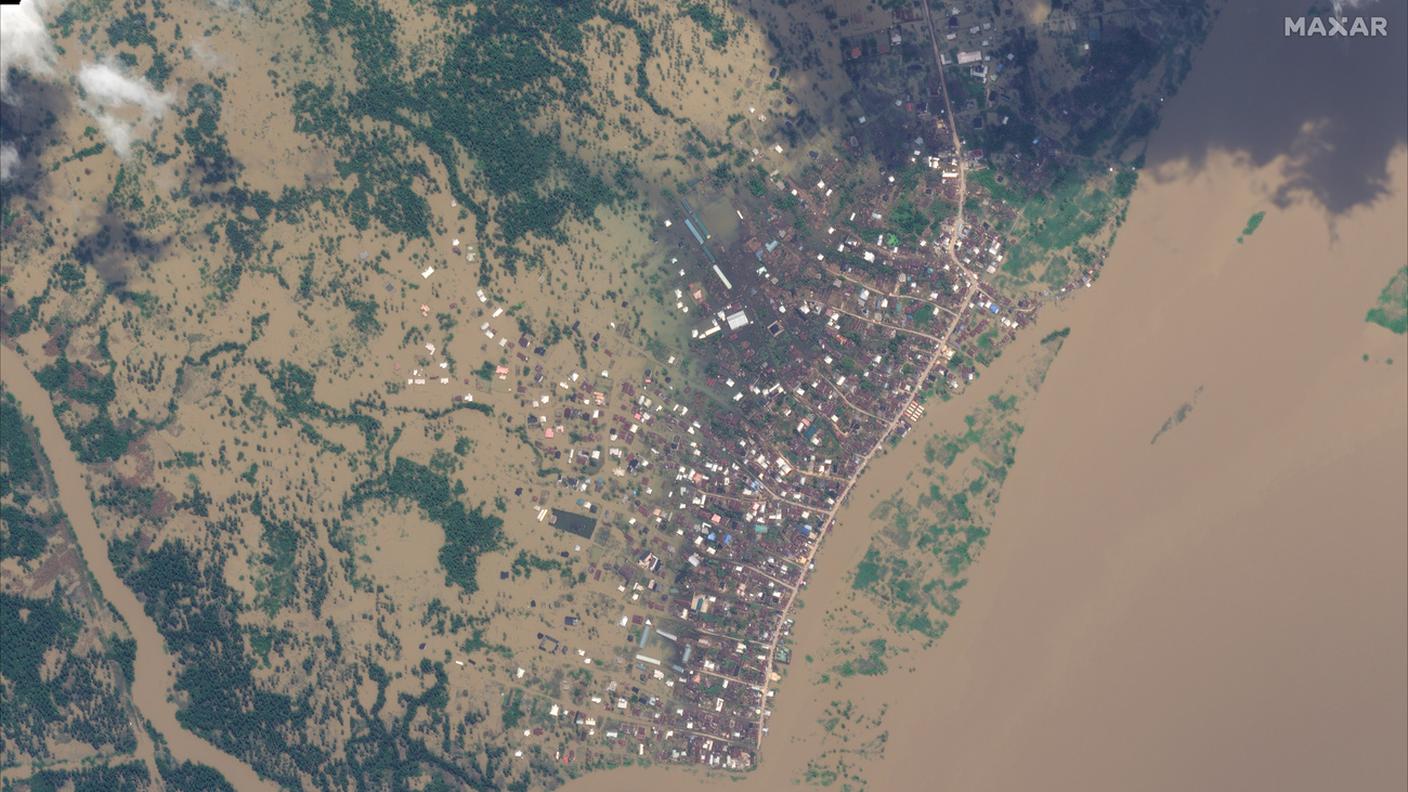 Un'immagine satellitare MAXAR che mostra le zone inondate della Nigeria