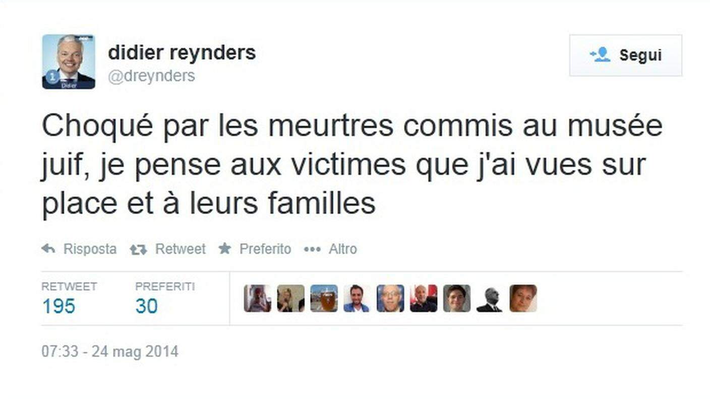 Il messaggio diffuso in Twitter dal ministro belga Didier Reynders