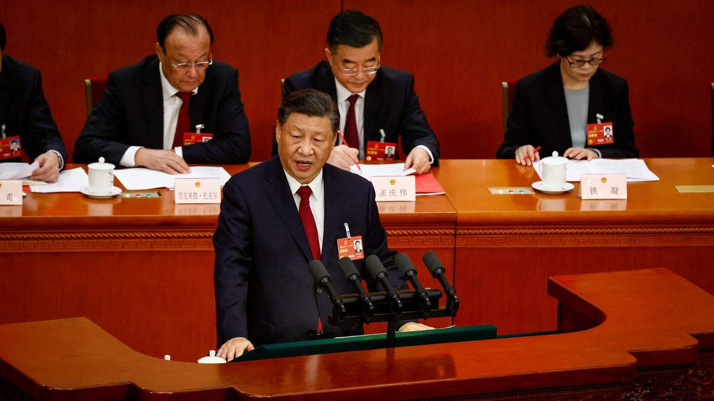 Il presidente cinese Xi Jinping durante il primo discorso del suo terzo mandato KEY.jpg