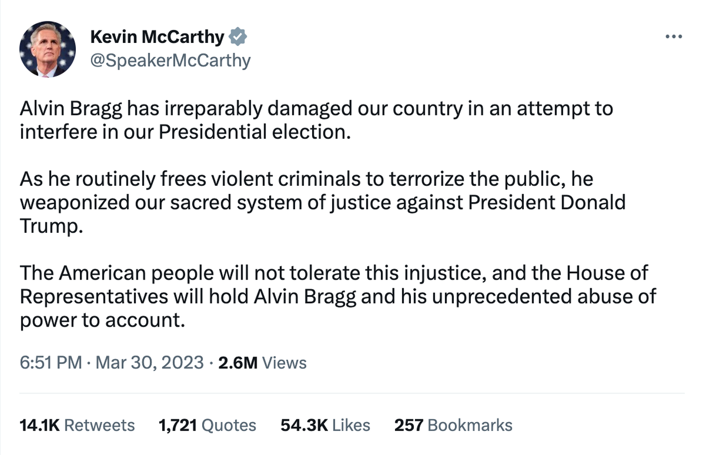 Il tweet di Kevin McCarthy