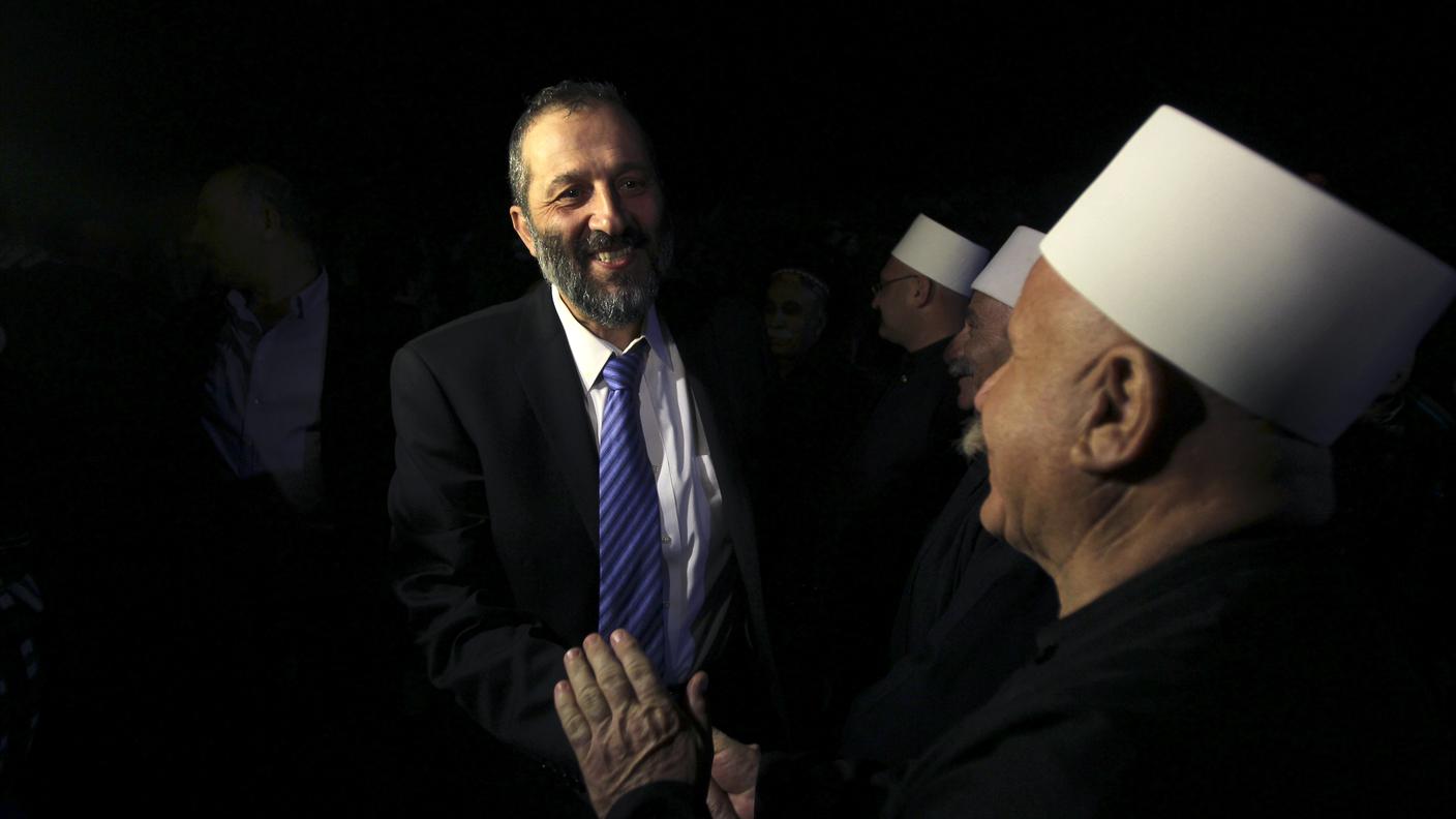 israele Shas party leader Deri greets members of the Druze community during a campaign rally in Abu Snan rt.jpg