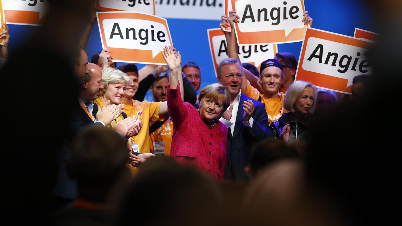 Angela Merkel durante il comizio di sabato