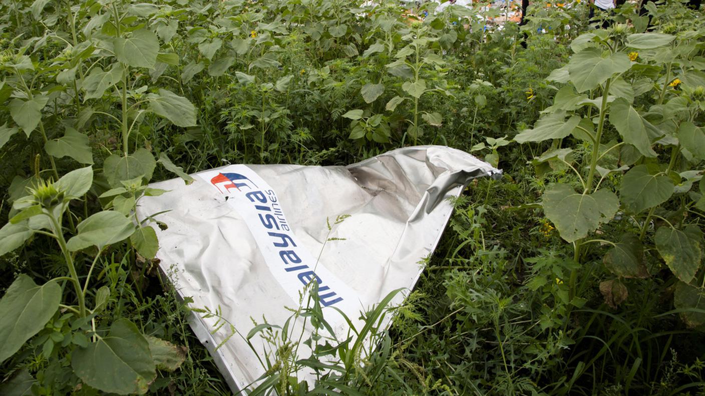 Un pezzo dell'aereo ritrovato tra i girasoli