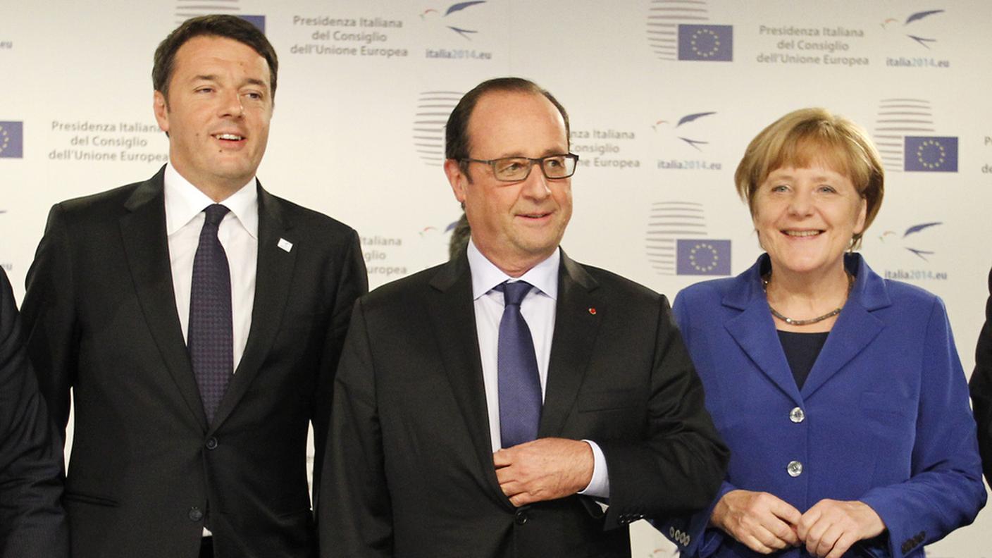 Matteo Renzi, François Hollande e Angela Merkel a Milano per la Conferenza di alto livello sull'occupazione in Europa