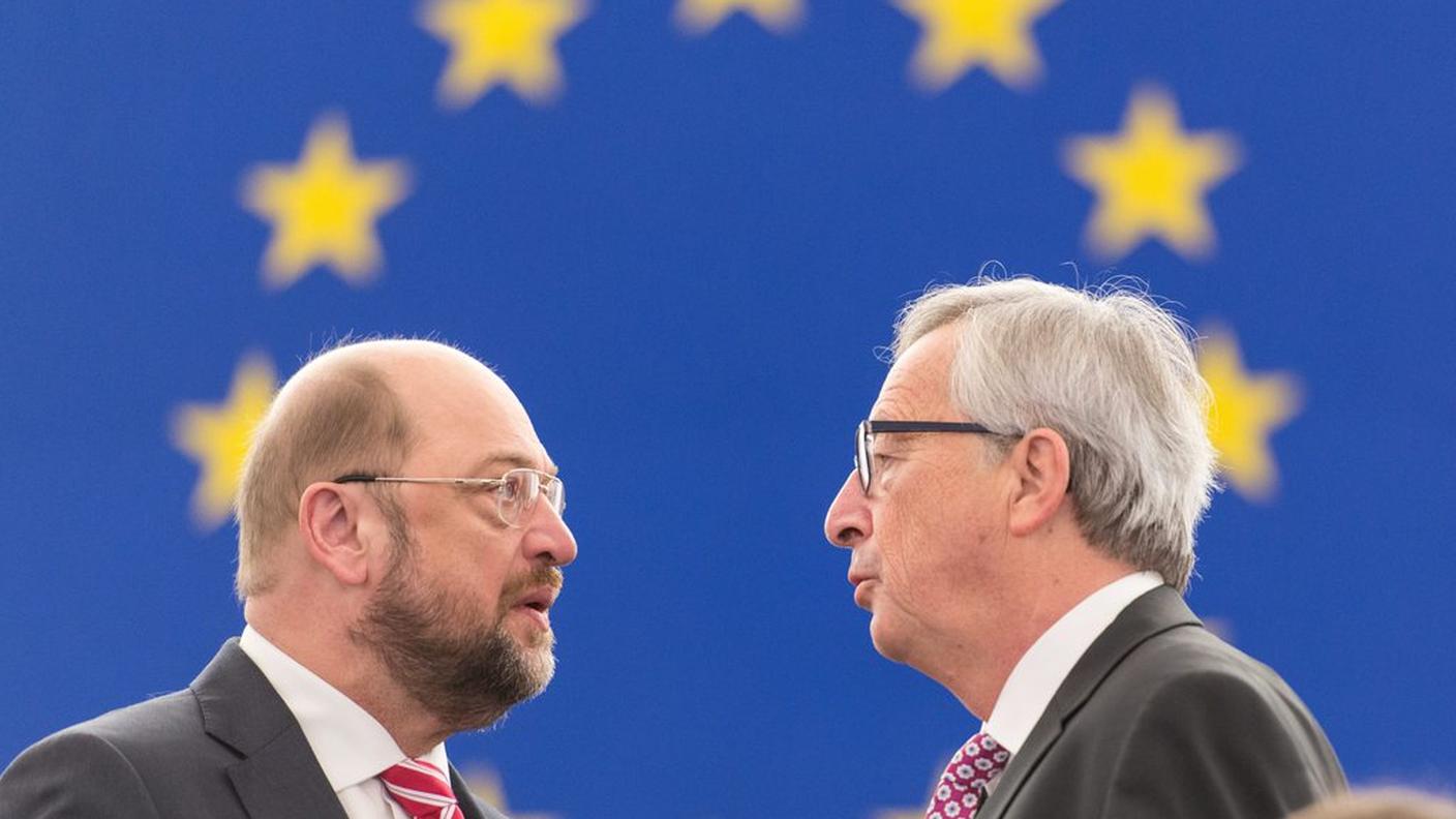Martin Schulz, presidente del Parlamento europeo e Jean-Claude Juncker, presidente della Commissione europea