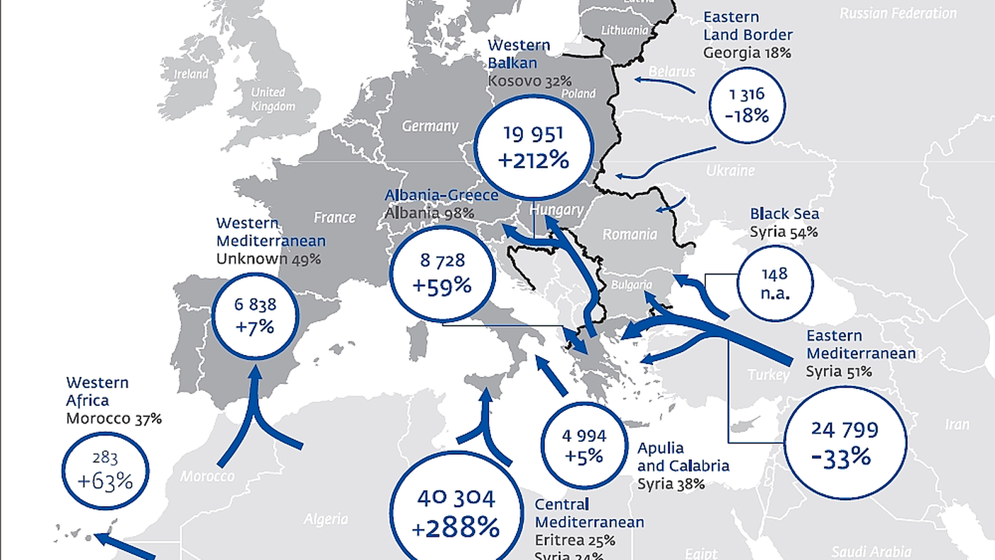 Le principali vie di accesso illegali all'Europa