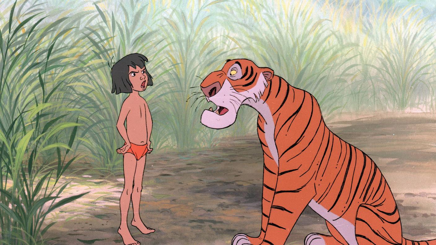 La tigre Shere Khan con Mowgli nel libro della giungla