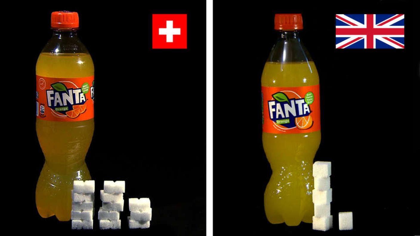 In Svizzera la bevanda all'arancia Fanta contiene più del doppio degli zuccheri rispetto a quelle vendute in Gran Bretagna