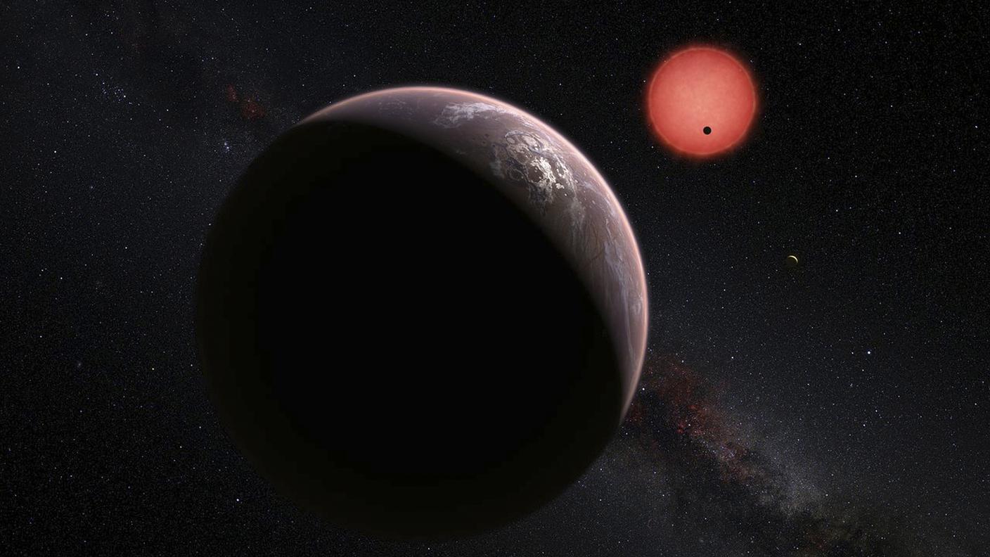 La stella Trappist-1 con parte del suo sistema
