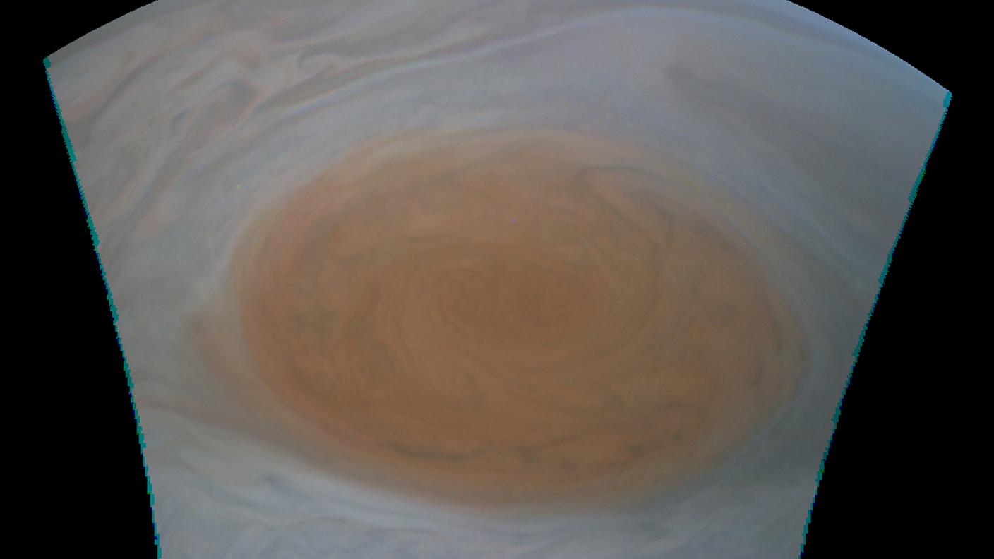 La grande macchia rossa di Giove vista dalla prospettiva di Juno