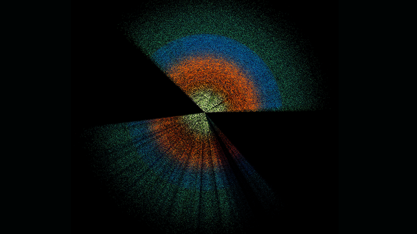 Mappa della distribuzione delle galassie creata dalla collaborazione DESI. Questi dati hanno reso possibile misurare accuratamente la velocità delle galassie.