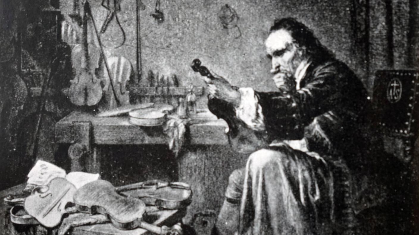 Un dipinto che ritrae Antonio Stradivari al lavoro nel suo laboratorio