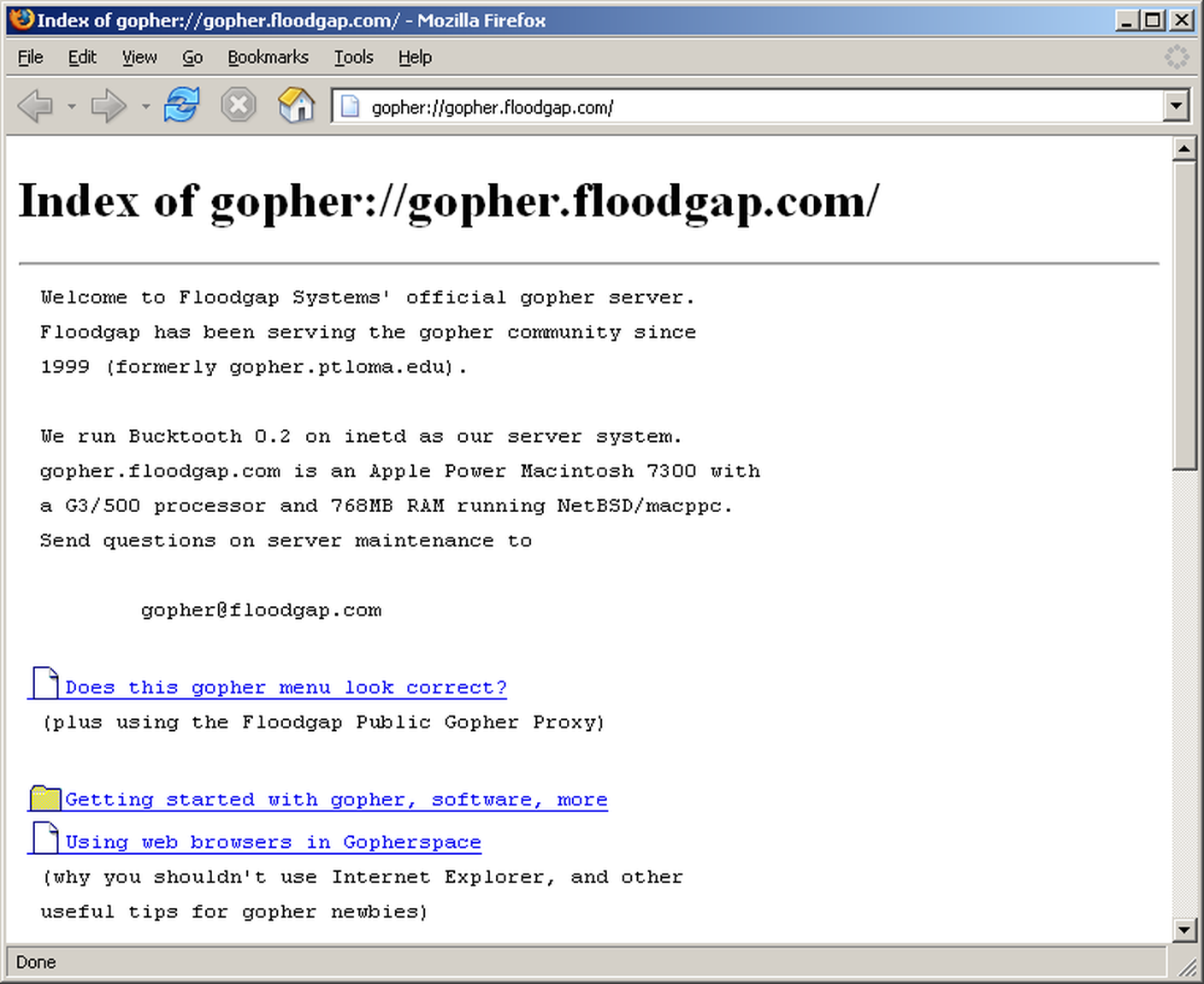 Il protocollo Gopher in una vecchia versione di Mozilla Firefox