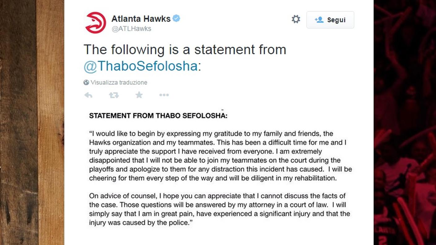 La dichiarazione di Sefolosha
